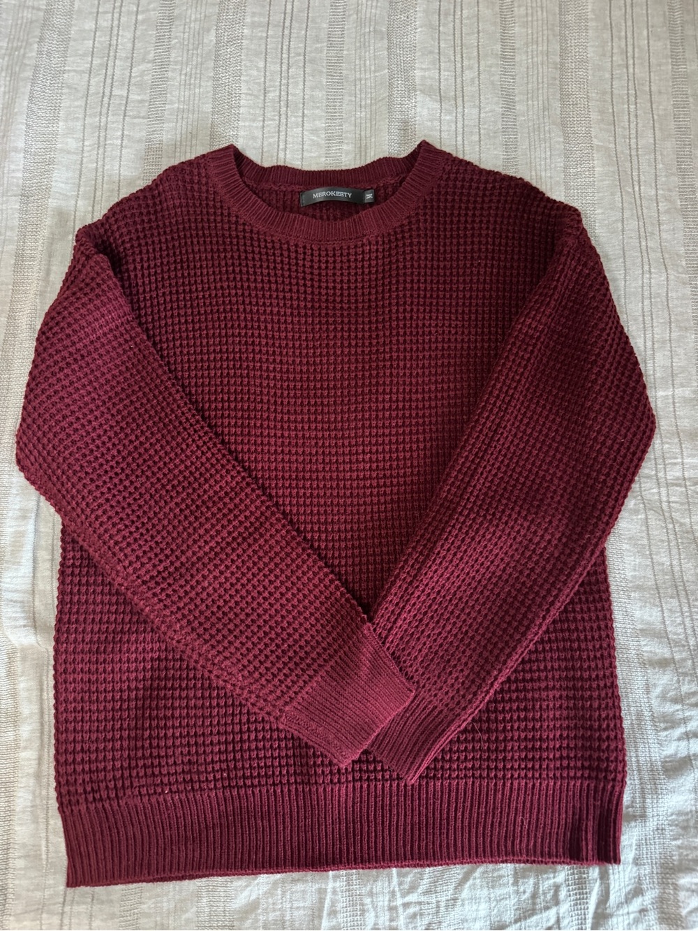 Waffle Knit Crewneck Sweater - Merlot
